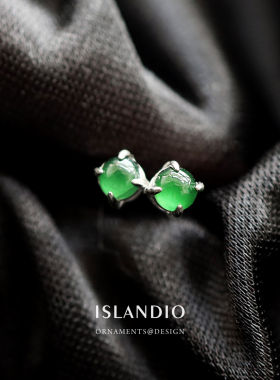 ISLANDIO天然翡翠圆珠纯银耳钉女