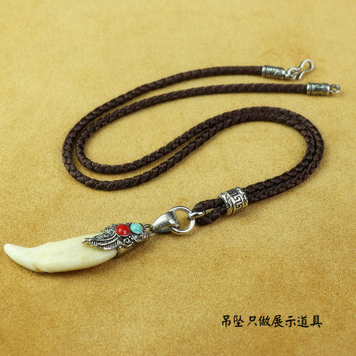 纯银手工龙鳞进口项链绳子男黑色吊坠挂绳挂件绳狼牙绳子银吊坠绳 - 图1