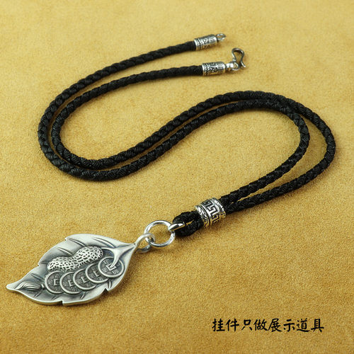 纯银手工龙鳞进口项链绳子男黑色吊坠挂绳挂件绳狼牙绳子银吊坠绳 - 图3