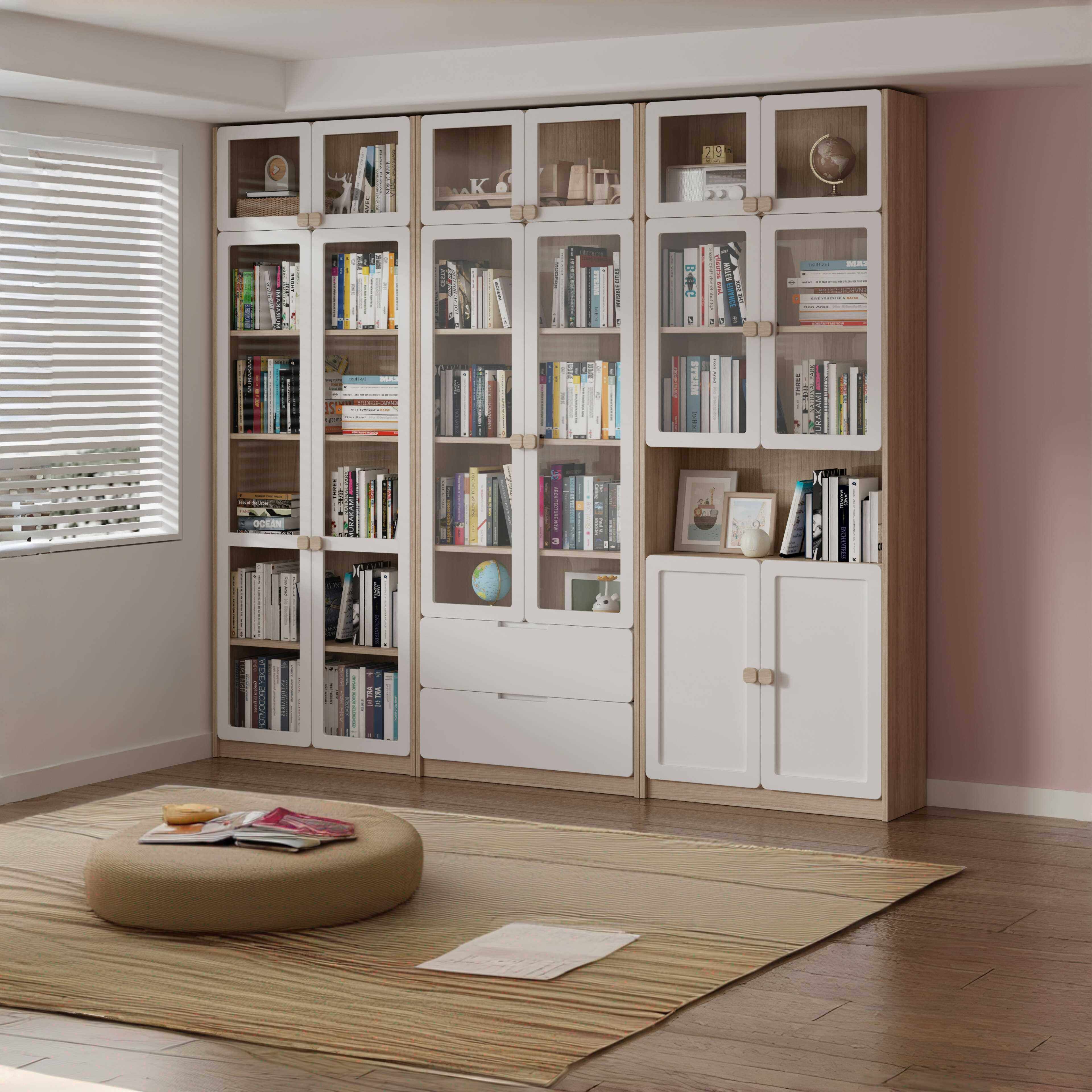 可比熊实木组合书柜一体到顶整墙书柜定制书桌书架一体柜转角书柜,淘宝优惠券,粉丝福利购,淘宝优惠卷