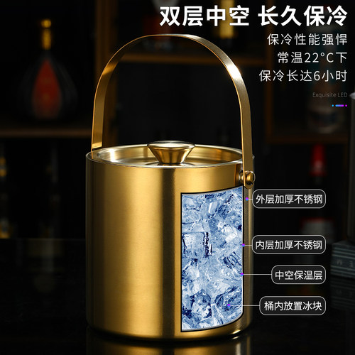 酒吧KTV不锈钢冰桶双层带盖保温冰粒桶香槟红酒洋酒装冰块的桶 - 图0