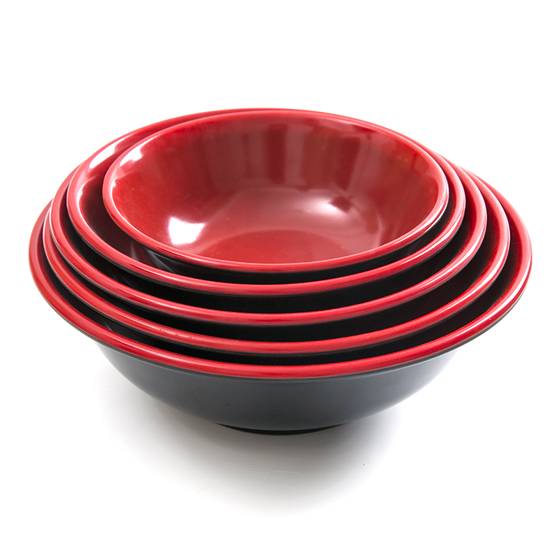 A5密胺仿瓷黑红碗豆浆稀饭商用早餐碗反口尖底碗6寸7寸塑料碗饭碗
