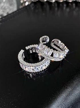 简约而不简单的高级感超闪锆石戒指网红冷淡风开口食指指环女