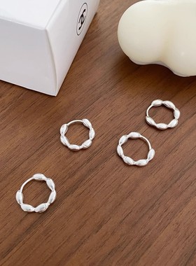 简约ins冷淡风米粒橄榄珠耳扣女耳环通体小众耳圈2024新款