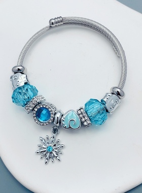 小潘家风格手链集合欧美钛钢手镯木兰花吊坠DIY大孔珠时尚手链