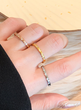 真的不掉色 蜂巢镶钻玫瑰金设计感小众钛钢戒指高级感精致关节戒