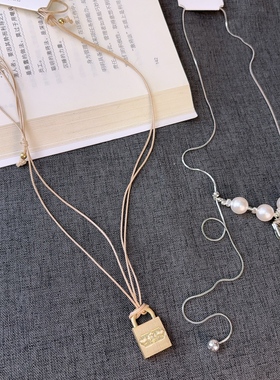 韩国东大门ins珍珠小马吊坠抽拉式项链锁包吊坠毛衣链