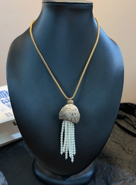 小众珍珠流苏项链女天然石材编织链毛衣链个性时尚吊坠