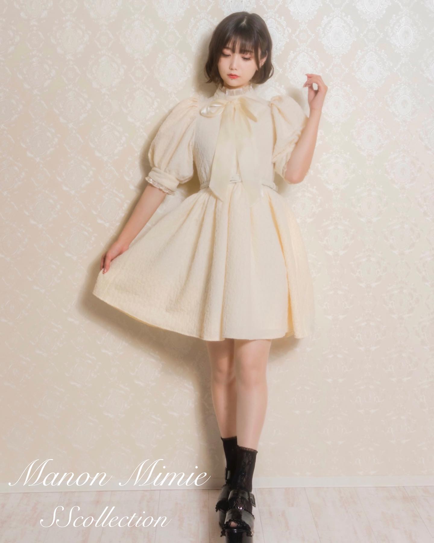 秒杀日系夏季新款Manon复古法式蝴蝶结泡泡袖连衣裙