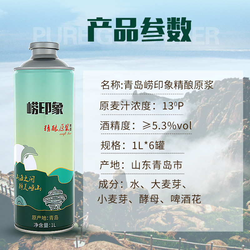 新日期 青岛产地啤酒崂印象精酿原浆小麦白啤1L*12桶箱装扎啤
