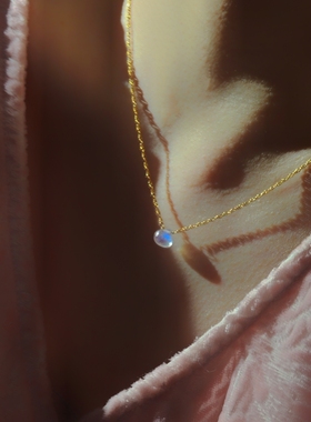 SYstudio原创设计天然月光石项链美国进口14k包金含真金5%锁骨链