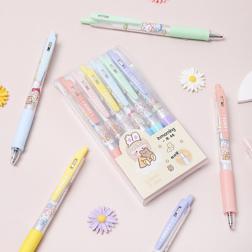 一木林可可小姐按动式中性笔水笔签字笔黑色0.5mm子弹头学生用高颜值创意小清新可爱超萌少女心黑笔ins冷淡风 - 图0