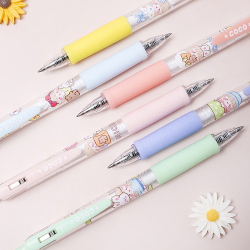 一木林可可小姐按动式中性笔水笔签字笔黑色0.5mm子弹头学生用高颜值创意小清新可爱超萌少女心黑笔ins冷淡风 - 图2
