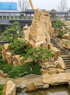 太行金造景石天然原石庭院假山鱼池瀑布景观石园林造景施工定制