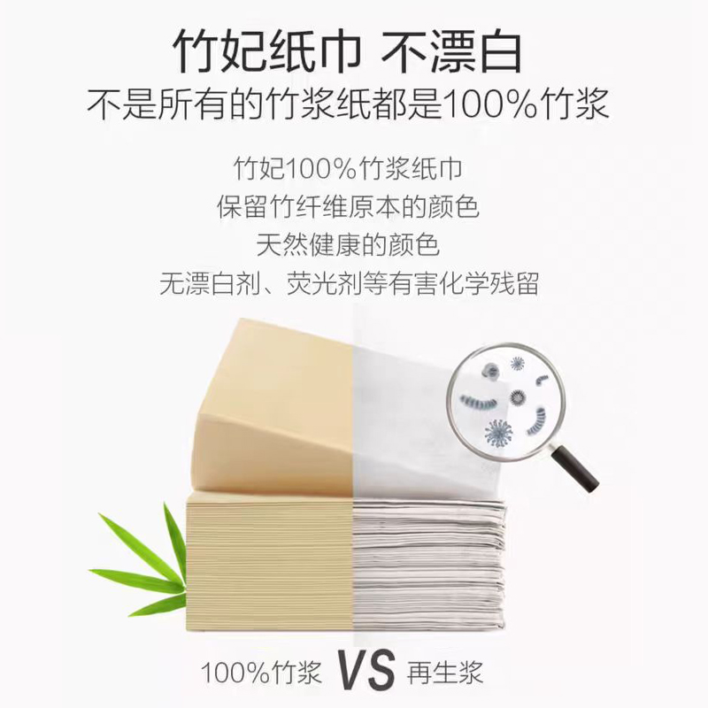 竹妃旗舰店官网本色大抽纸20包竹浆纸抽取纸餐巾纸家用整箱卫生纸