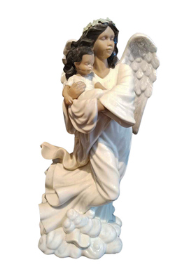 陶瓷工艺礼品出口订单雅致高温色土陶守护天使摆件西班牙瓷偶创意