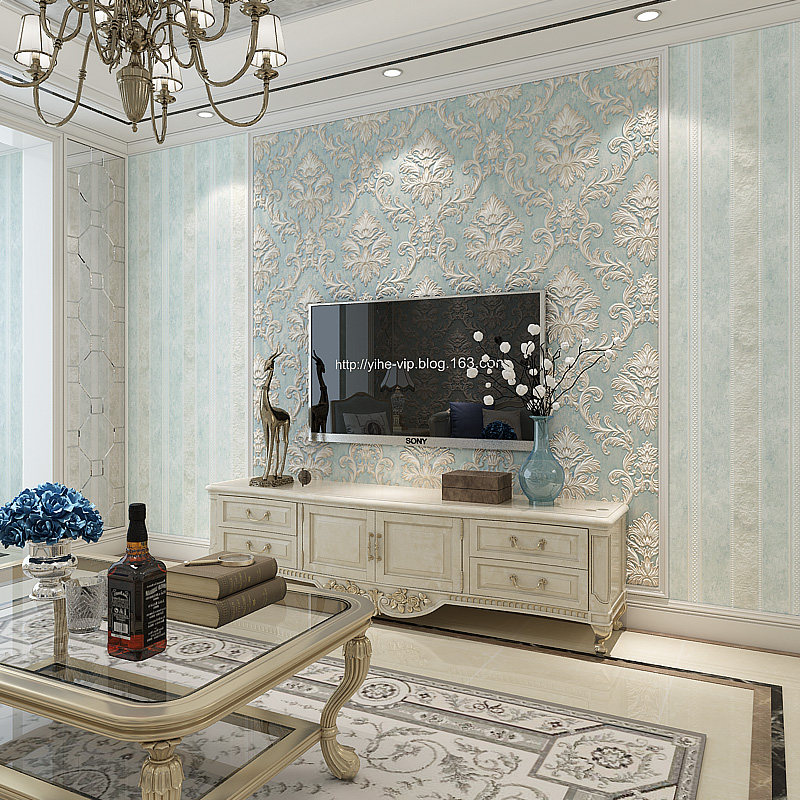 欧式壁纸大花马士革条纹奢华卧室3d立体无纺布墙纸客厅电视背景墙,淘宝优惠券,粉丝福利购,淘宝优惠卷