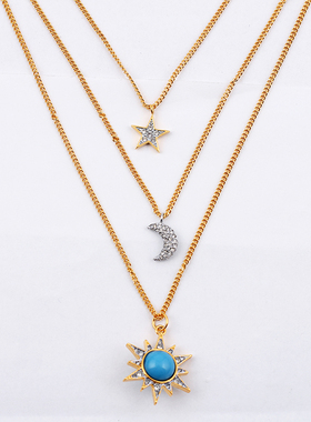 蓝色锆石八芒星星星月亮太阳项链