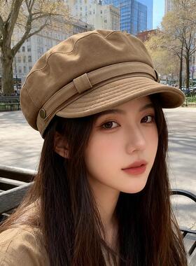 贝雷帽复古麂皮子女秋冬平顶帽子