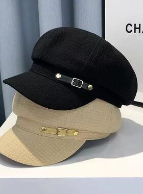 贝雷帽秋冬毛呢八角帽子复古帽子