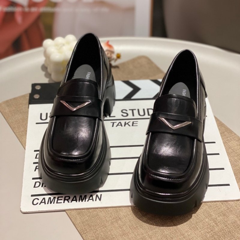 厚底增高黑色乐福鞋女2026一脚蹬英伦风圆头小个子百搭单鞋厚底鞋,淘宝优惠券,粉丝福利购,淘宝优惠卷