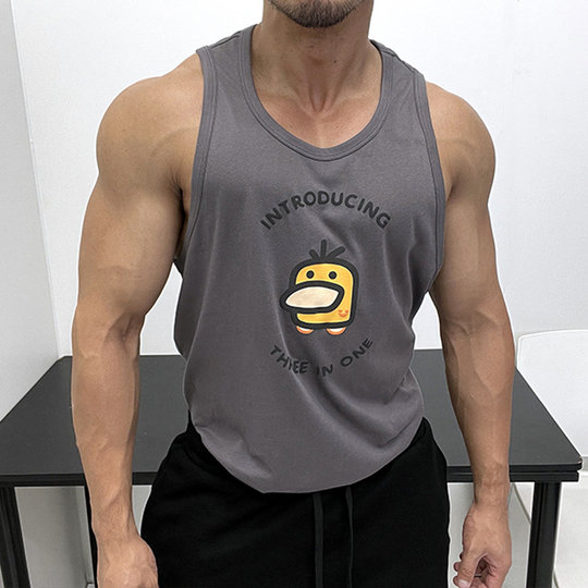 Pure cotton fabric vest muscular men's summer round collar