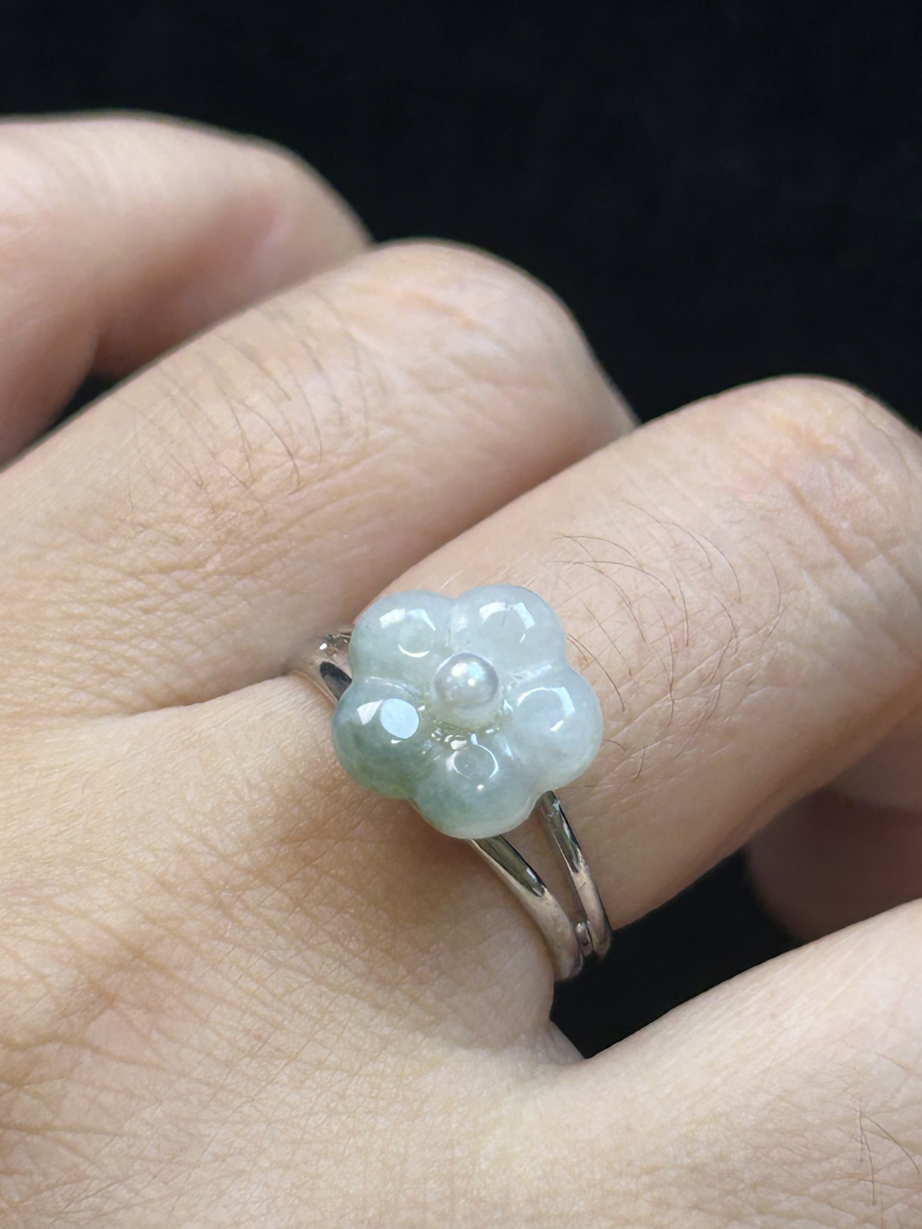 Exquisite pure natural Burmese jadeite plum blossom ring, everyday versatile women's ring with adjustable ring 814143