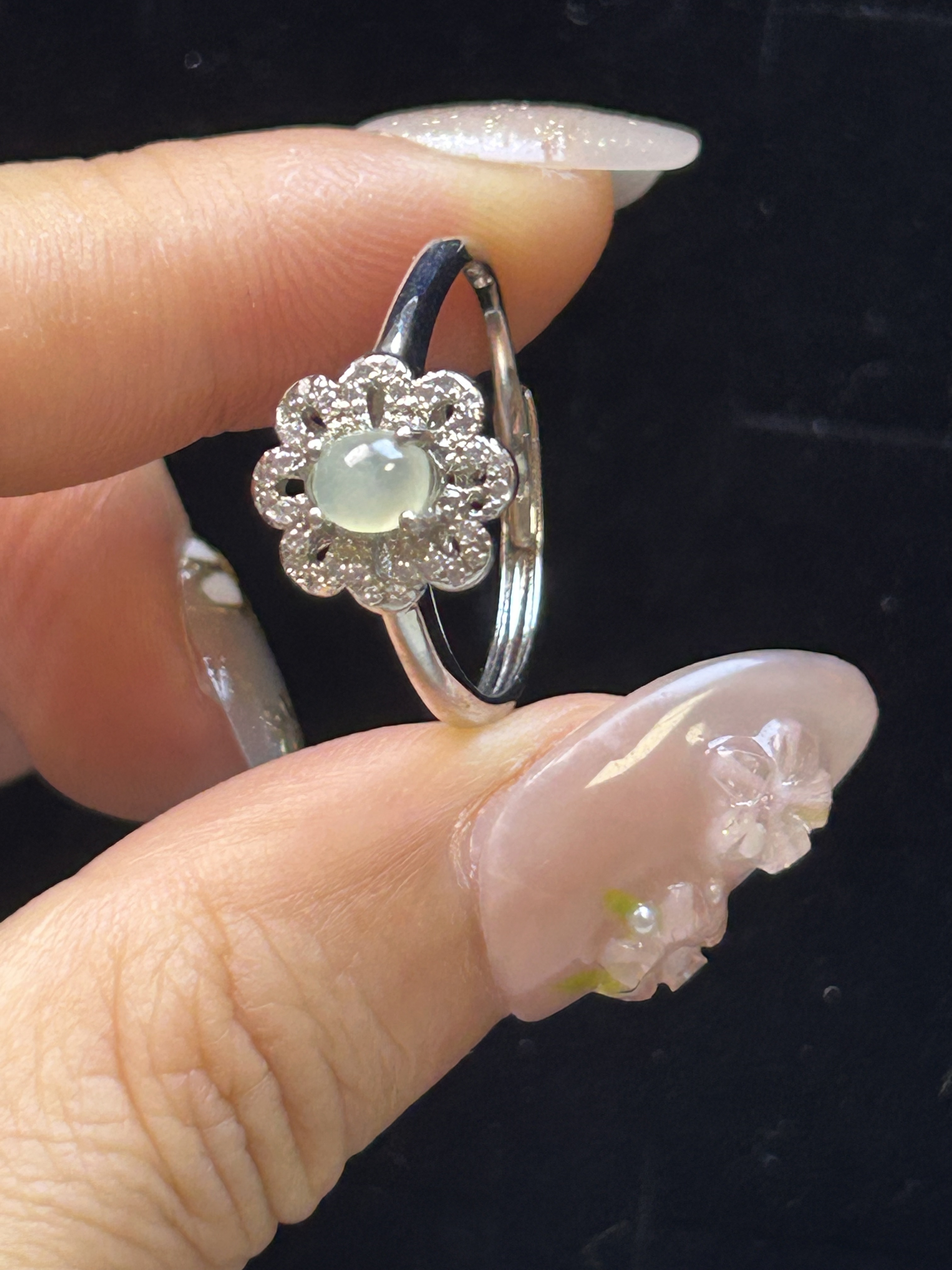 Natural Burmese A-grade white ice ring, light, luxurious and versatile, adjustable women’s living ring 814159