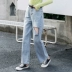 Áo phông nữ tùy chỉnh nhỏ 150cm cao XS 2019 mùa thu cao eo lỗ rộng chân quần denim - Quần jean