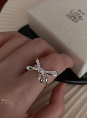 原创蝴蝶结戒指女925纯银个性ins