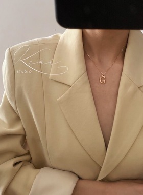 竹节字母项链吊坠字母14k包金