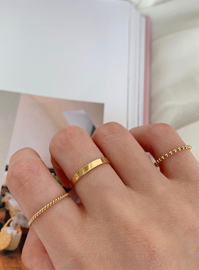 洗手不用摘螺纹叠戴美国包金戒指