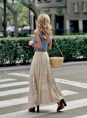 New Women's Lace Lace Hollow Knitted Half Skirt 针织半身裙