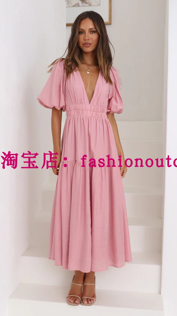 2023 Casual Fashion Trend V-Neck Waist Dress 收腰连衣裙 - 图2