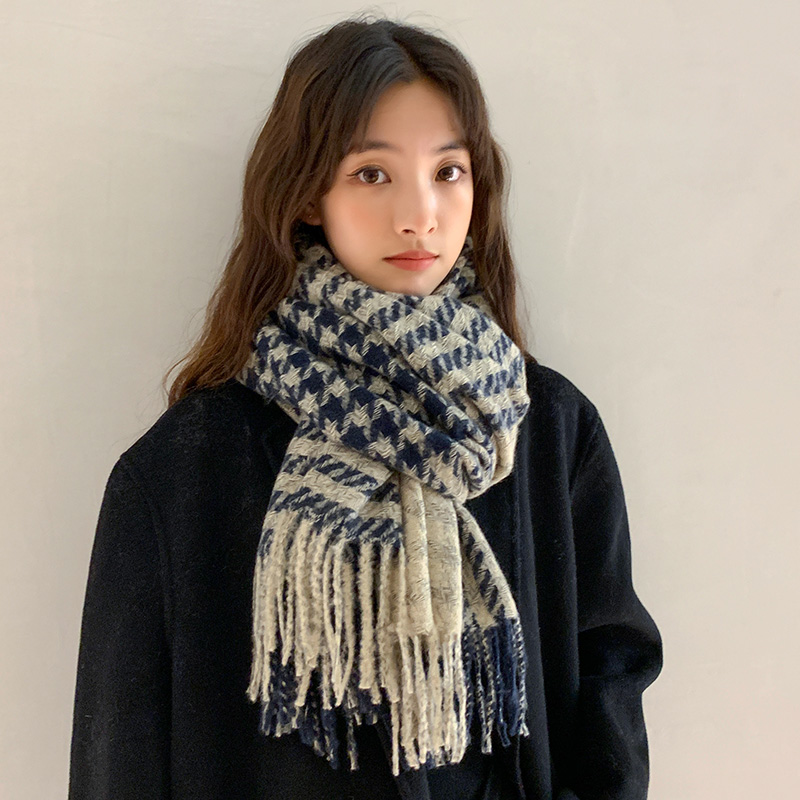 诗麦蝶旗舰店围巾女秋冬季千鸟格子ins韩版百搭新款网红披肩保暖送礼围脖0