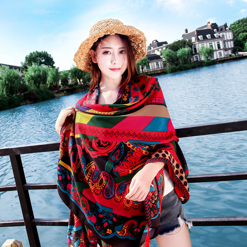 诗麦蝶旗舰店围巾女外搭夏天防晒披肩超大沙滩巾薄款轻薄海边纱巾百搭丝巾夏季0