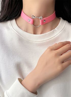 日系jk软妹暗黑PU猫咪项圈颈带