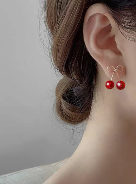 杨紫同款红色水果小樱桃耳钉