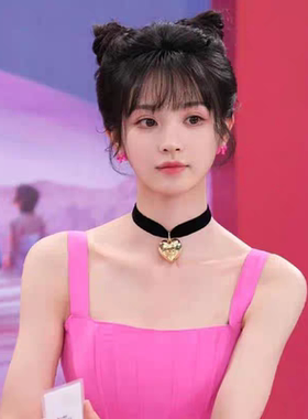 田曦薇同款黑色丝绒金色爱心吊坠颈链小众甜酷设计感项链锁骨链