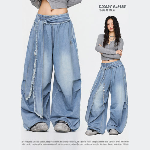 CBXLAB街舞潮牌黑色复古显瘦毛边做牛仔长裤美式小众跳舞休闲裤潮 - 图2