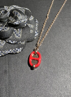 包邮黄铜新款红色珐琅滴油猪鼻子耳环项链女轻奢耳钉百搭锁骨链