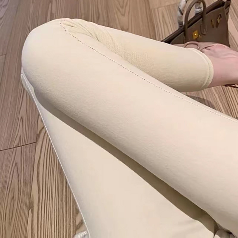 米白色弹力牛仔裤女加绒秋冬季小脚铅笔紧身裤修身显瘦高腰九分裤,淘宝优惠券,粉丝福利购,淘宝优惠卷