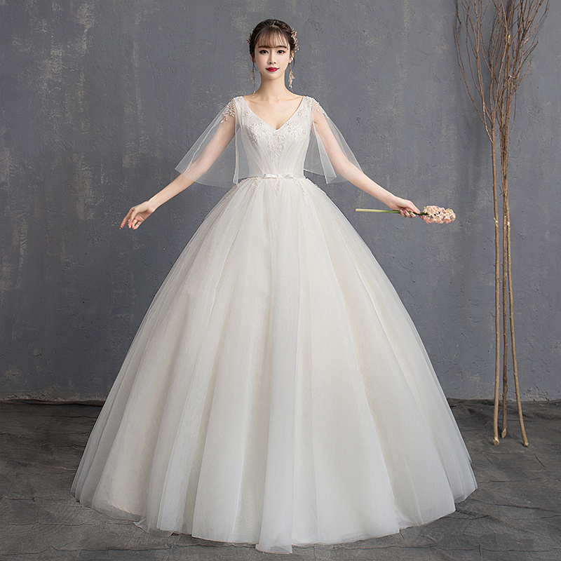 帕索娅旗舰店孕妇婚纱礼服秋季新款V领高腰遮肚新娘结婚大码胖mm简约齐地1