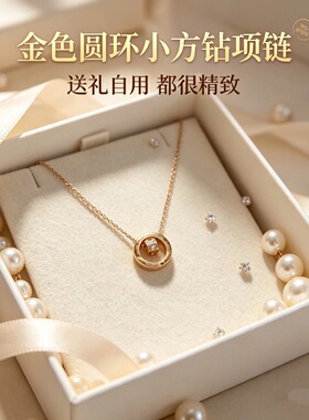 卡梵佩金色圆环小方钻项链女轻奢小众设计感高级气质锁骨链颈链