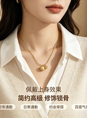 卡梵佩新款潮s925纯银磨砂实心小金球吊坠项链女简约气质百搭