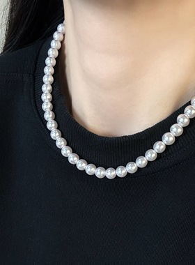 奢雅强光正圆8mm莫奈紫珍珠项链