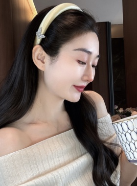 私宠！细窄黄色缎面满钻蝴蝶发箍