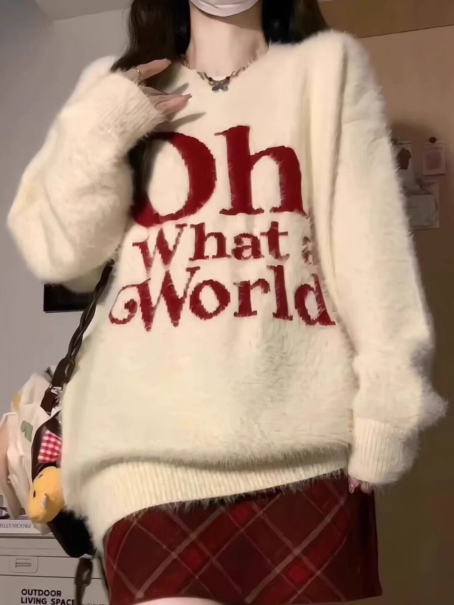 大码300斤美式复古软糯毛衣女秋冬胖mm慵懒风宽松水貂绒针织上衣