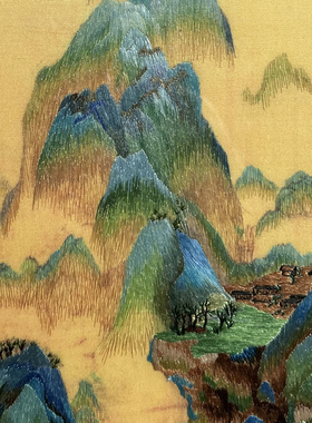 苏秀天地非遗纯手工苏绣刺绣千里江山图客厅玄关书房装饰挂画苏绣