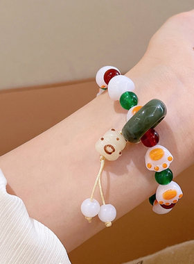 女学生雕刻猫爪文玩佛珠手串盘玩